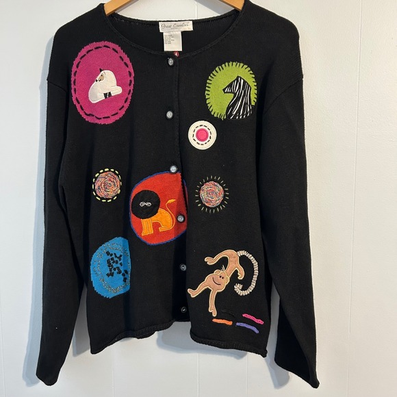 Great Cavalier Sweaters - Great Cavalier large Embroidered Cardigan Black Women's Long Sleeve Button Front